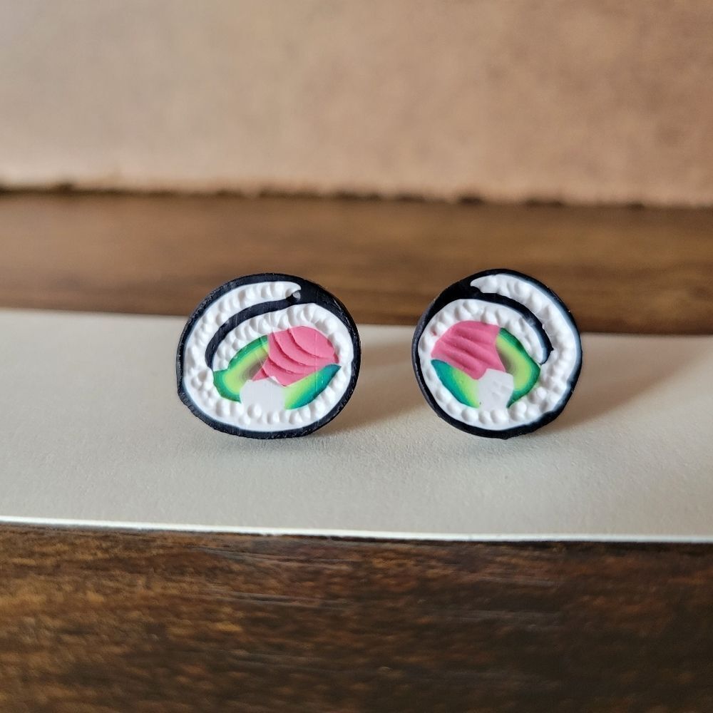 Samlon sushi roll clay stud earrings, hypoallergenic stud earrings